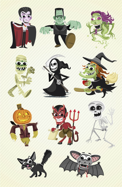 11 modelos de personaje de dibujos animados de Halloween material de diseño vectorial