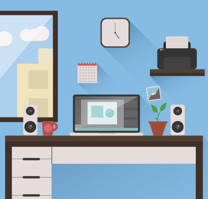 Estudio ordenado de material ilustrador vectorial