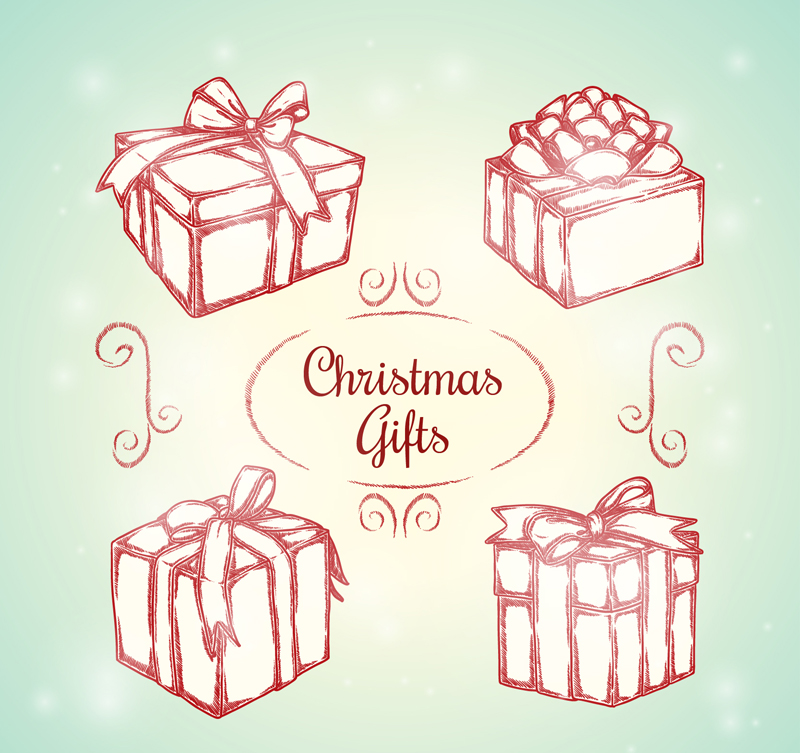 4 de material de vectores de regalo de Navidad pintada a mano