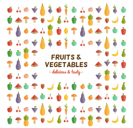 Frutas y verduras de fondo sin fisuras vector frescas