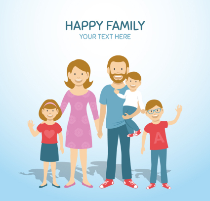 Tres niños familia feliz de material ilustrador vectorial