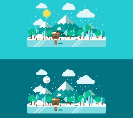 Montaña del invierno lago vector de la bandera