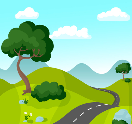 Esc谷nica carretera de montaña entre el material de vectores de dibujos animados