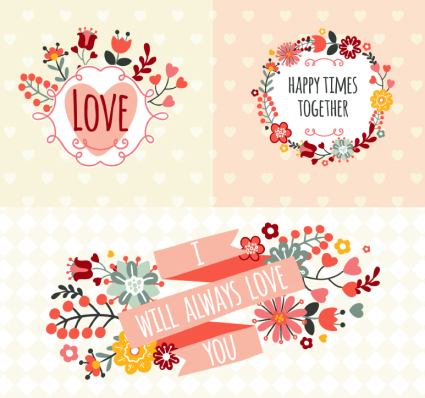 3 flores frescas de material vector de la etiqueta