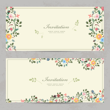 2 Tarjeta floral invitaci車n de material de vectores de dibujos animados