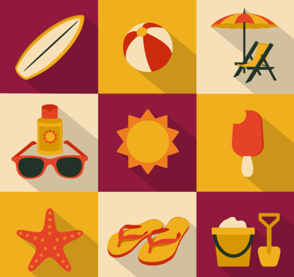 9 icono cuadrado vacaciones vector verano