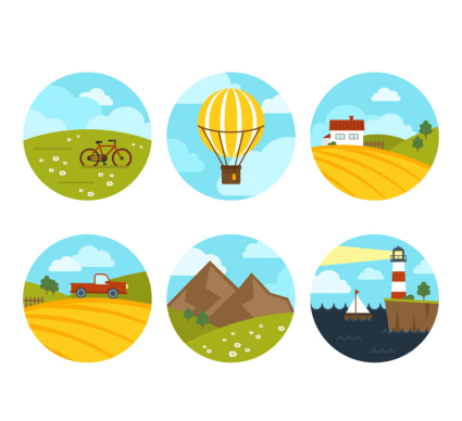 6 icono circular de material de vectores Paisaje