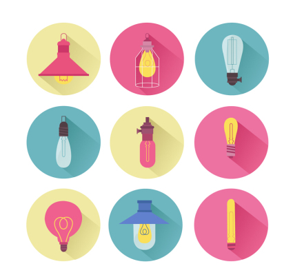 9 bombilla de color icono vector material