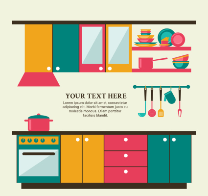 cocina de colores material de diseño vectorial