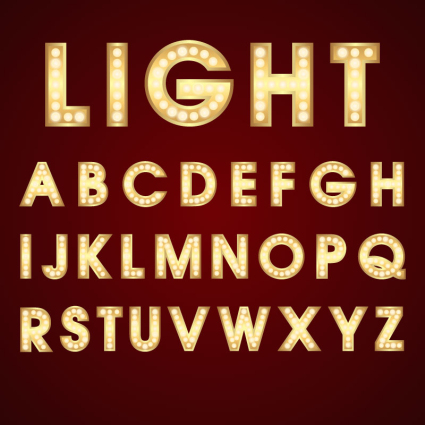 Letras de ne車n amarillas del vector alfabeto