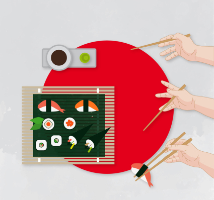 Palillos japoneses y el uso de material de vectores