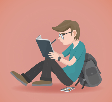 Campus hombre que toma notas de material de vectores