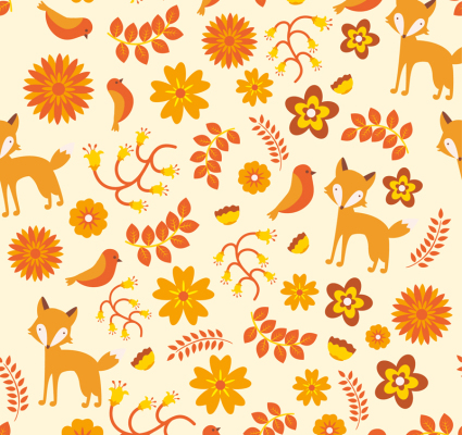 Fox y hojas de fondo sin fisuras material de color vectorial