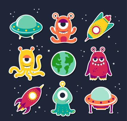 9 vector de dibujos animados extranjeros y UFO