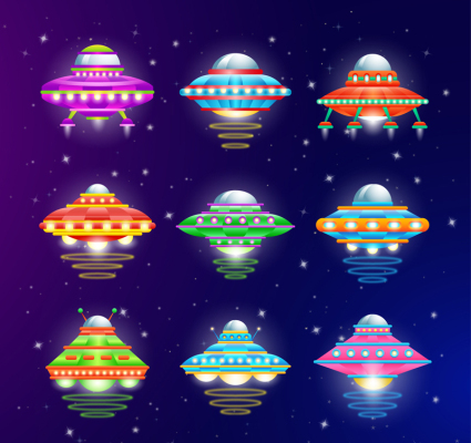9 historieta platillo volante material de diseño vectorial