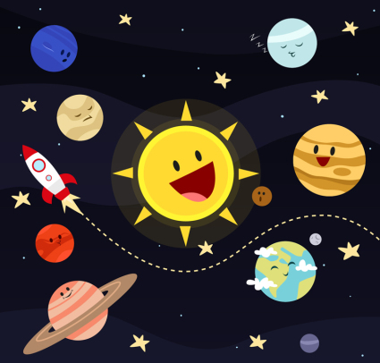 vector de dibujos animados lindo material de planeta sistema solar