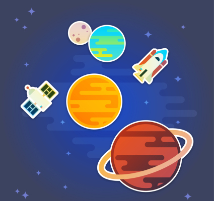 Pegatinas de dibujos animados universo material de vectores