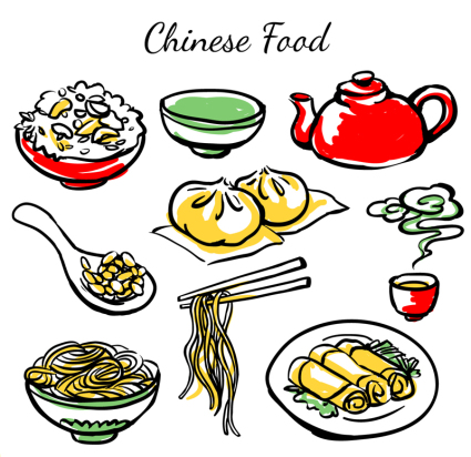 9 pintado de material de vectores de comida china