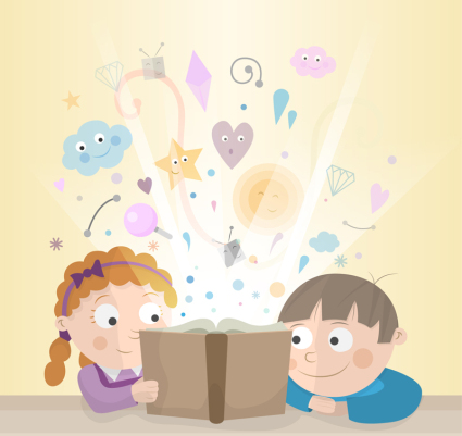 Mira libro de cuentos de material de vectores niño