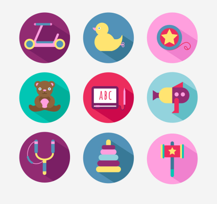 9 juguete circular icono material de vectores