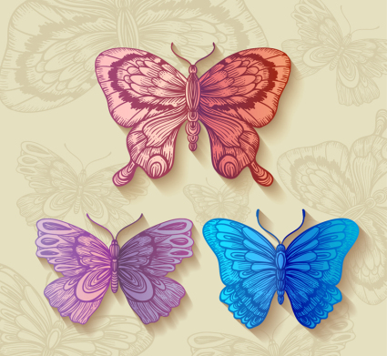 3 retro patr¨®n de color de la mariposa de material de vectores