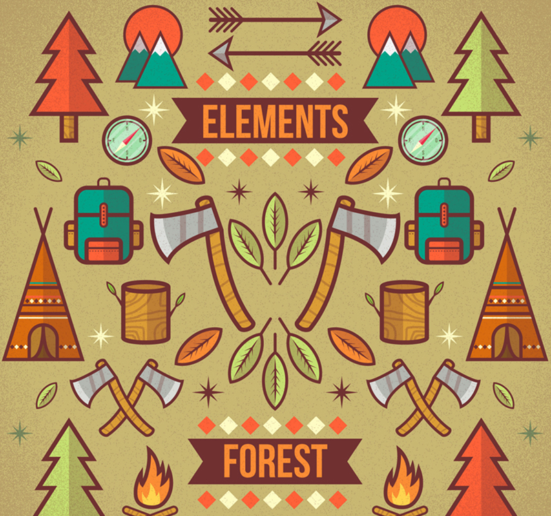 bosque creativa acampar ilustraci車n vectorial elemento de tutorial