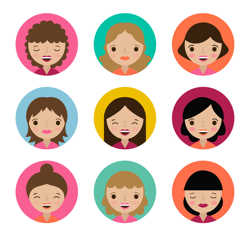 9 Cartoon cabeza de un vector de material mujer