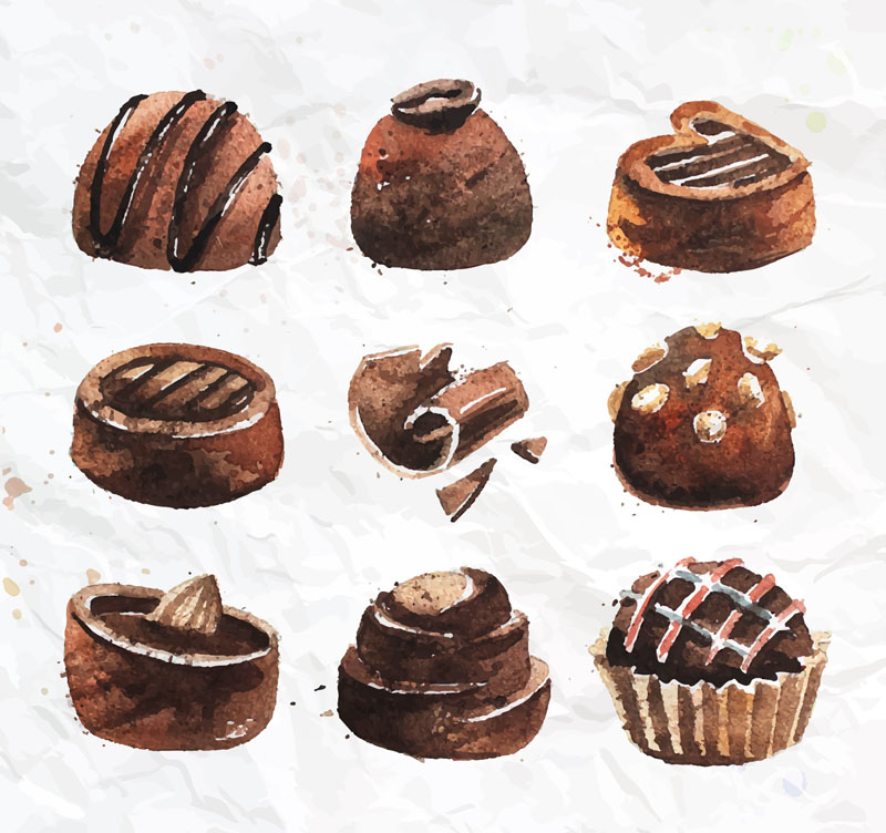 material de dulces de chocolate vector 9 de la acuarela