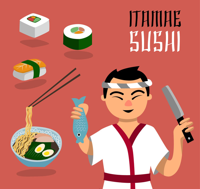 chef japon谷s y el material de vectores de alimentos