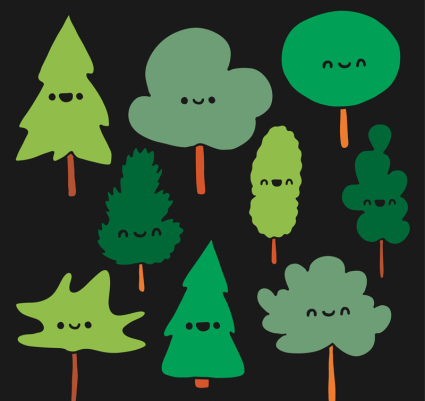 9 caras de dibujos animados ¨¢rboles diseño de material de vectores