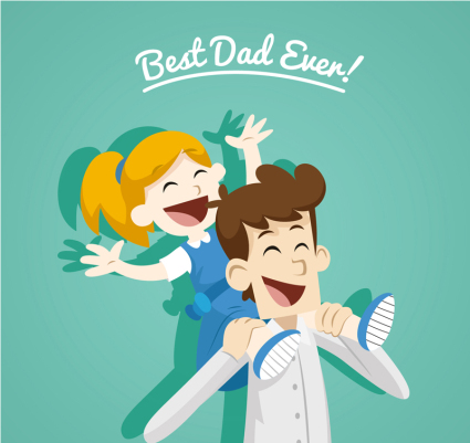 tarjeta de felicitaci車n del d赤a material de diseño vectorial padre y la hija del padre de dibujos animados