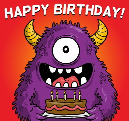 Precioso monstruo de un solo ojo tarjeta de cumpleaños del vector