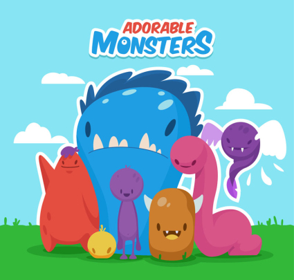 material de vector de monstruo de dibujos animados lindo 7