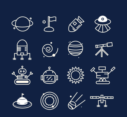 16 modelos de exploracin espacial del icono del vector