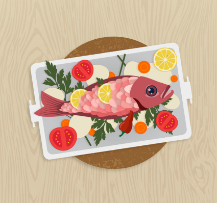 platos de pescado deliciosa material de vectores