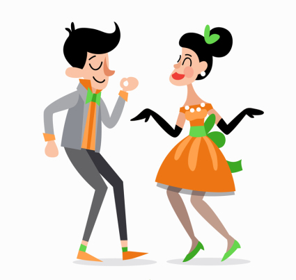 Hombres y mujeres creativos bailando vector de material