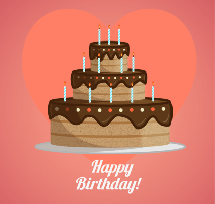 De dibujos animados de tres materiales de chocolate tarta de cumpleaños del vector