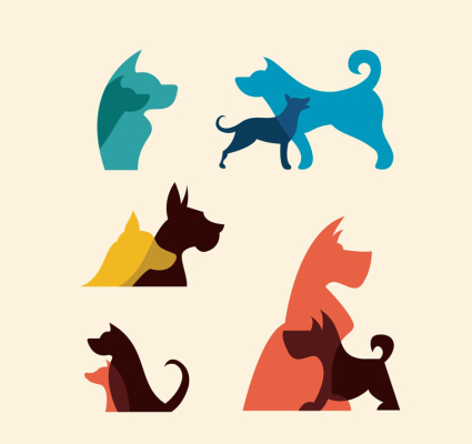 Color 5 siluetas del perro mascota del vector