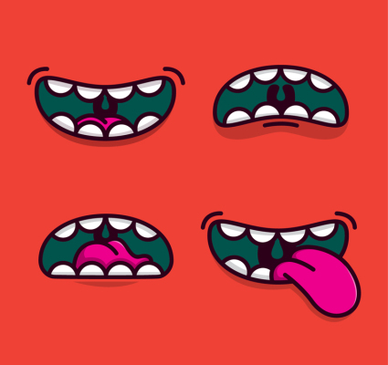 Cuatro boca material de diseño de dibujos animados de vectores