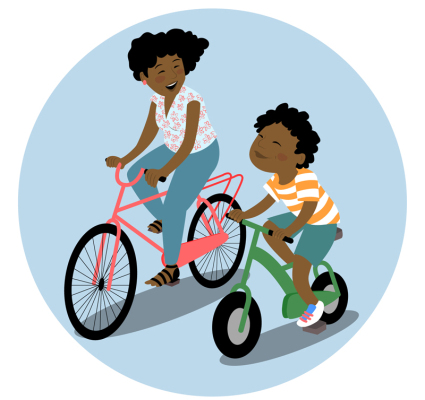 La gente, bicicletas, ciclo, madre, niño, hijo, vector