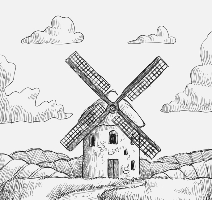 Vector dibujado a mano material de molino de viento