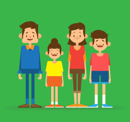 Familia de la historieta de cuatro diseño vectorial