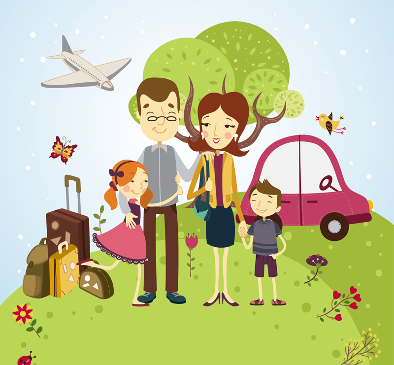 Vacaciones de la familia de cuatro miembros del vector