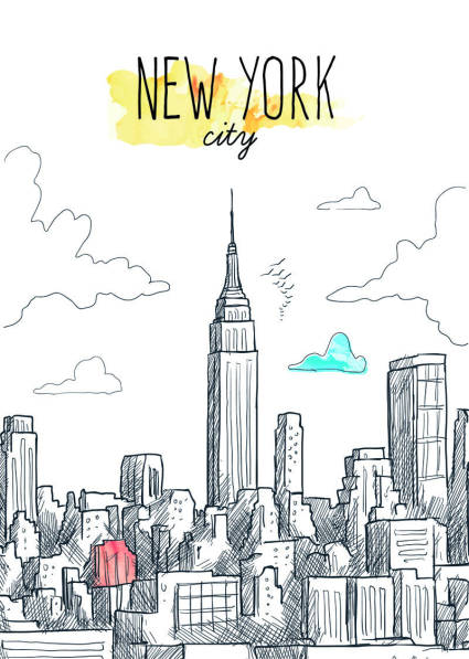 Creativa pintadas a mano de los edificios de Nueva York City del vector