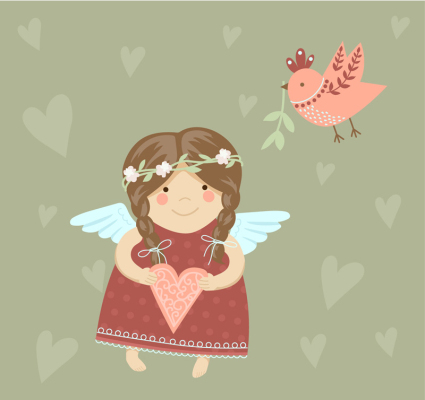 vector de material chica ¨¢ngel lindo y aves