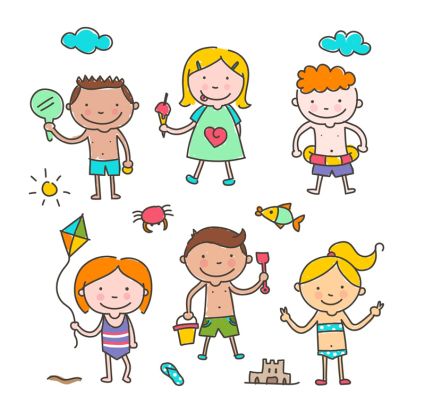 6 niños lindos que juegan del vector