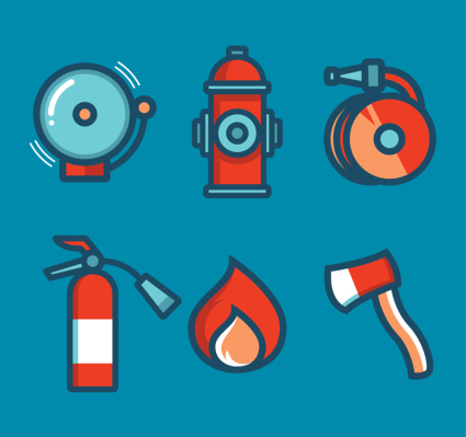 6 Fuego tema rojo icono material de vectores