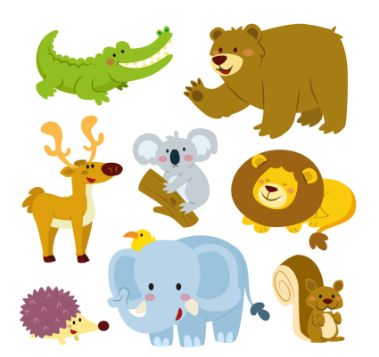 9 bonitos de dibujos animados animales del diseño del vector