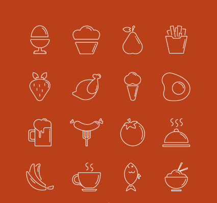 16 modelos de comida creativa icono material de vectores