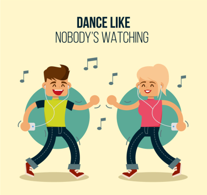 Dos personajes de dibujos animados del vector con la m¨²sica y la danza